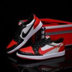 [Custom Black and Red Python Skin] Air Jordan Low - Top Skateboarding Shoes Unisex - Image 2