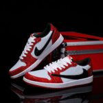 [Custom Red and White - Backwards Swoosh Full Diamond] Air Jordan 1 Chicago Low - Top Skateboarding Shoes Unisex - Image 2