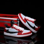 [Custom Red and White - Backwards Swoosh Full Diamond] Air Jordan 1 Chicago Low - Top Skateboarding Shoes Unisex - Image 3