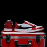 [Custom Red and White - Backwards Swoosh Full Diamond] Air Jordan 1 Chicago Low - Top Skateboarding Shoes Unisex - Image 5