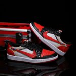 [Custom Black and Red Python Skin] Air Jordan Low - Top Skateboarding Shoes Unisex
