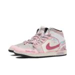 [Custom Flower Dream] Air Jordan 1 Mid Top Unisex Skateboarding Shoes Pink - Image 2