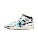 [Custom Cyber Cotton Candy] Jordan Air Jordan 1 Mid Unisex Skateboarding Shoes - Image 3
