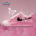 [Custom The butterfly is fluttering]  Air Force 1 Skateboarding Shoes Women's Low-top Black/pink - Image 2