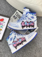 [Custom White Noise, Blue Notes ] Air Jordan 1 High - Top Skateboarding Shoes Unisex White/Blue - Image 7