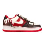 [Custom Flame brownish red for both men and women]  Air Force 1 Skateboarding Shoes Unisex Low-top Brown/Red - Image 3