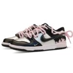 [Custom Cyber Love Letter]  Dunk Skateboarding Shoes Women's Low-top Black/silver/pink - Image 3