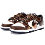 [Custom Female dragon carp]  Dunk Skateboarding Shoes Women's Low-top Brown/white/gold - Image 3