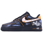 [Custom Orange radio wave]  Air Force 1 Skateboard Shoes Unisex Low-Top Black Orange