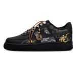 [Custom Golden Snake Auspicious]  Air Force 1 Skateboard Shoes Unisex Low-Top Black Gold - Image 2