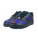 [Custom Blue and red flowers]  Air Force 1 Skateboard Shoes Unisex Low-Top Black/Blue - Image 3