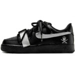 [Custom Functional pirate silver]  Air Force 1 Skateboarding Shoes Unisex Low-top Black - Image 2