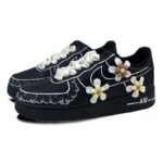 [Custom Men's three-dimensional flowers]  Air Force 1 Skateboarding Shoes Men Low-top Black/white - Image 3