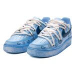 [Custom AF1 male blue-black cashew flower]  Air Force 1 Skateboarding Shoes Men Low-top Blue/Black - Image 2