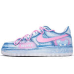 [Custom Blue and pink patch bear]  Air Force 1 Skateboarding Shoes Unisex Low-top Blue/pink