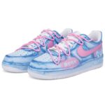 [Custom Blue and pink patch bear]  Air Force 1 Skateboarding Shoes Unisex Low-top Blue/pink - Image 3