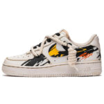 [Custom Men's ink-wash art in black and yellow]  Air Force 1 Skateboarding Shoes Men Low-top Black/Yellow