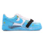 [Custom Men's white and blue scratch cards]  Air Force 1 Skateboarding Shoes Men Low-top White/Royal Blue - Image 2