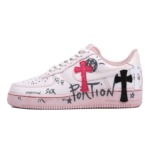 [Custom Men's pink cross]  Air Force 1 Skateboarding Shoes Men Low-top White/powder - Image 2