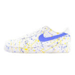 [Custom The colors are jumping, blue and yellow]  Air Force 1 Skateboarding Shoes Men Low-top White/Blue/Yellow - Image 2