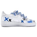 [Custom Crayon drawing 2.0 blue]  Air Force 1 Skateboarding Shoes Unisex Low-top White/Black/Blue - Image 2