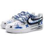 [Custom Crayon drawing 2.0 blue]  Air Force 1 Skateboarding Shoes Unisex Low-top White/Black/Blue - Image 3
