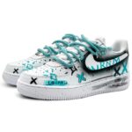 [Custom Crayon drawing 2.0 blue]  Air Force 1 Skateboarding Shoes Unisex Low-top White/black/cyan - Image 3