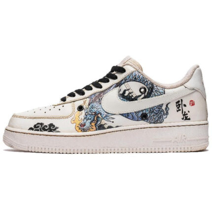 [Custom Men's Sleeping Dragon in black and brown]  Air Force 1 Skateboarding Shoes Men Low-top White