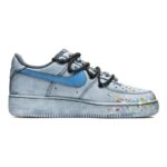[Custom Men's graffiti light blue]  Air Force 1 Skateboarding Shoes Men Low-top Light Blue - Image 2