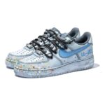 [Custom Men's graffiti light blue]  Air Force 1 Skateboarding Shoes Men Low-top Light Blue - Image 3