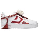[Custom Men's Chinese-style fringed lion dance in red and white]  Air Force 1 Skateboarding Shoes Men Low-top Red And White - Image 3