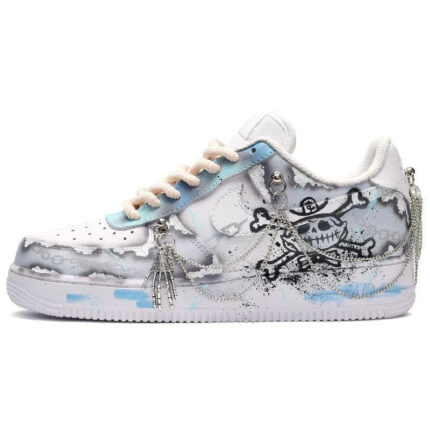 [Custom Men's Pirate Legend black, White and grey]  Air Force 1 Skateboarding Shoes Men