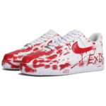 [Custom The crime scene is red and white]  Air Force 1 Skateboard Shoes Unisex Low-Top Red White - Image 3