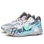 [Custom Green wind and bamboo shadows]  KD Trey 5 Basketball Shoes Unisex Mid-Top Gray/Blue - Image 2