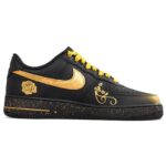 [Custom Black gold rose for women]  Air Force 1 Skateboard Shoes Women's Low-Top Black/Gold - Image 2