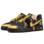 [Custom Black gold rose for women]  Air Force 1 Skateboard Shoes Women's Low-Top Black/Gold - Image 3