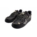 [Custom Silver-winged butterfly in the dark night]  Air Force 1 Skateboarding Shoes Women's Low-top Black/silver - Image 3