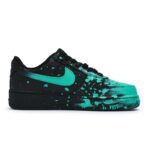 [Custom A crazy graffiti blue  for women]  Air Force 1 Skateboard Shoes Women's Low-Top Black-Cyan - Image 2
