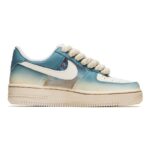 [Custom Denim retro gradient blue C]  Air Force 1 Skateboarding Shoes Women's Low-top Blue/beige - Image 2