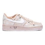 [Custom Women's retro cashew flower tea brown]  Air Force 1 Skateboarding Shoes Women's Low-top Pink/white - Image 2