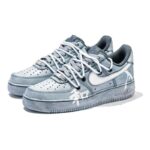 [Custom Women's style and light blue]  Air Force 1 Skateboarding Shoes Women's Low-top Light Blue - Image 3