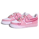 [Custom Pink Smudge ]  Air Force 1 Skateboarding Shoes Women's Low-top Pink, White - Image 3