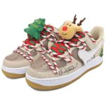 [Custom Christmas party]  Air Force 1 Skateboarding Shoes Women's Low-top Brown/brown/beige/red/green/white - Image 4