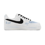 [Custom Blue Bear Out]  Air Force 1 Skateboarding Shoes Women's Low-top Black - Image 3