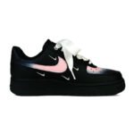 [Custom Pink and black rose with four hooks]  Air Force 1 Skateboard Shoes Women's Low-Top Black/Pink/White - Image 2