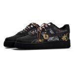 [Custom The Golden Snake brings good fortune]  Air Force 1 Skateboard Shoes Unisex Low-Top Black Gold - Image 3
