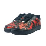 [Custom Fiery red flowers]  Air Force 1 Skateboard Shoes Unisex Low-Top Black/Red - Image 2