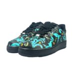 [Custom Blue and yellow flowers]  Air Force 1 Skateboard Shoes Unisex Low-Top Black/Blue - Image 2