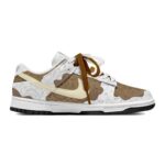 [Custom Women's cashew flower retro white and brown]  Dunk Skateboarding Shoes Women's Low-top Light Khaki - Image 3