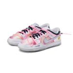 [Custom Pink mesh pattern]  Dunk Skateboarding Shoes Unisex Low-top White/pink/silver - Image 3